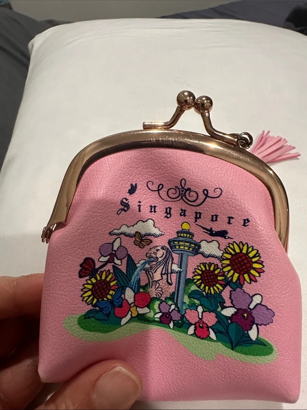 Pink Singapore Floral Coin Purse Keychain